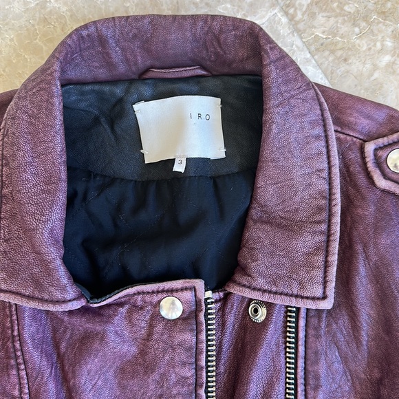IRO purple and black lamb leather bomber moto jacket size 3 - Picture 3 of 4